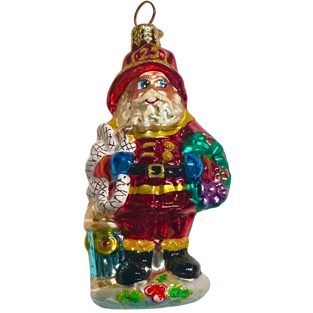 Christopher Radko Red Hot Santa Gem Firefighter Hose Ornament 4”, #107680 w/box
